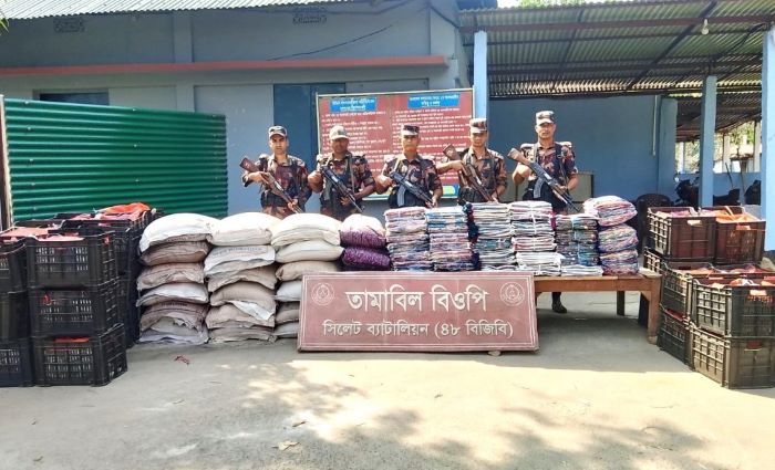 সিলেট ও সুনামগঞ্জে কোটি টাকার চোরাচালানী মালামাল আটক করেছে ৪৮ বিজিবি