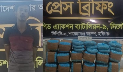 মাধবপুরে ১১০ কেজি গাঁজা সহ ১ জনকে গ্রেফতার করেছে র‌্যাব-৯ সিলেট