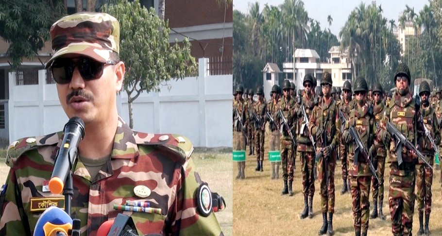 মৌলভীবাজার-৩ আসনে নির্বাচনী নিরাপত্তায় সেনাবাহিনীর মহড়া