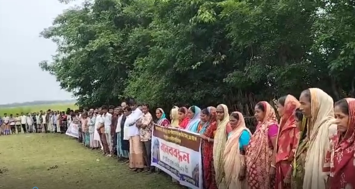 দিরাইয়ে প্রান্ত দাস হত্যা মামলার আসামির শাস্তির দাবিতে মানববন্ধন