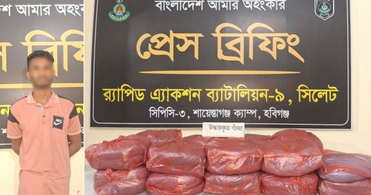 মাধবপুরে ৩৫ কেজি গাঁজাসহ ১ জনকে গ্রেফতার করেছে র‌্যাব