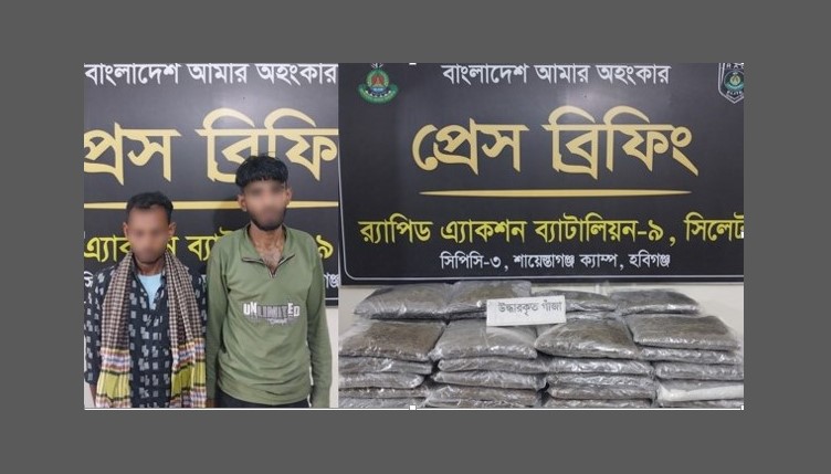 নবীগঞ্জে সাড়ে ৪৫ কেজি গাঁজাসহ ২ জনকে গ্রেফতার করেছে র‌্যাব