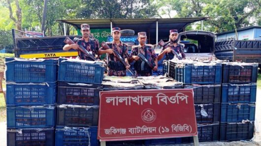 বিজিবির জকিগঞ্জ ব্যাটালিয়ন জব্দ করেছে চা পাতা সহ ৩৪ লাখ টাকার অবৈধ মালামাল